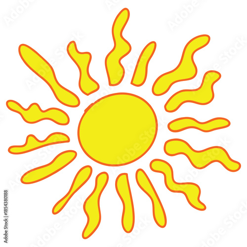 Bright Yellow Sun with Wavy Orange Rays Bringing Warmth and Light