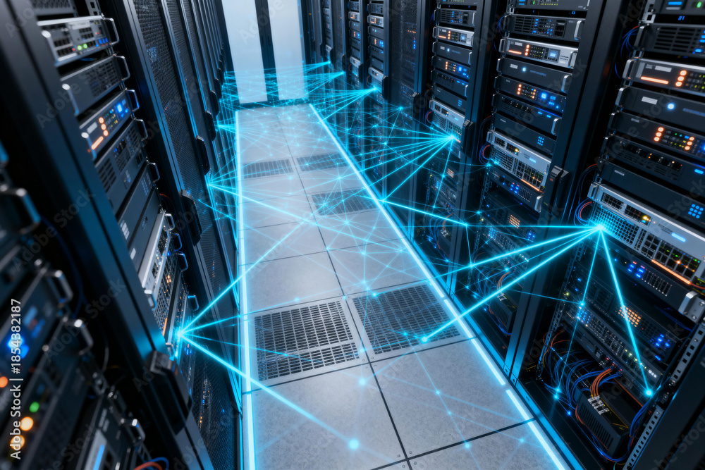 Fototapeta premium Data Center Servers with Network Connections