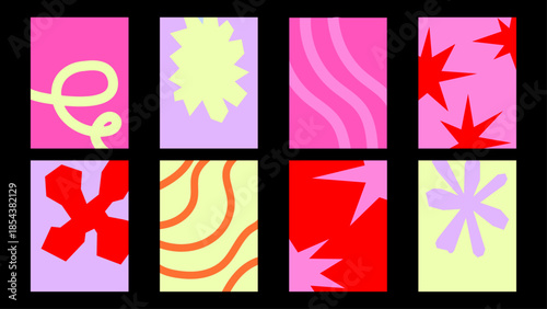 Hand drawn doodle shapes poster set with organic curves and playful abstract forms. Contemporary vector art for wall decor and branding.