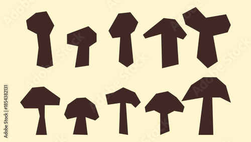 Colorful cut-out mushroom sticker pack with whimsical fungi shapes. Fun modern stickers for packaging, journals and creative projects.