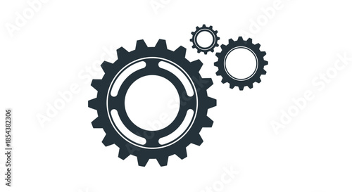 Isolated vector illustration depicting a group of interlocking gears, symbolizing mechanical processes, engineering concepts, and industrial solutions on a clean white background.