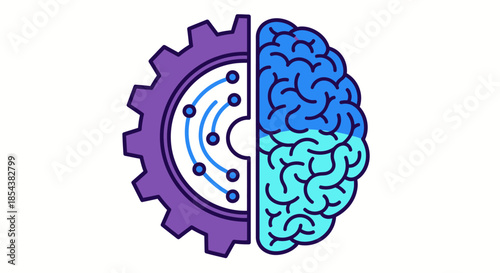 Conceptual vector illustration depicting the fusion of artificial intelligence and human intellect, showcasing the synergy between technology and cognitive abilities.