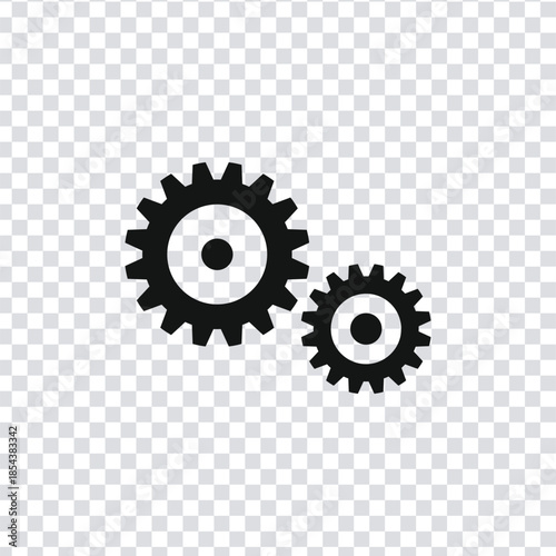 Black two gears icon vector illustration isolated on transparent background. Industrial, settings, and teamwork concept