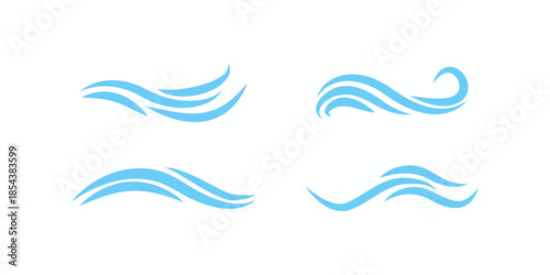 Blue water wave icon set vector illustration. Modern abstract sea or ocean waves symbols for eco-friendly branding, spa, surfing, or mineral water logo design