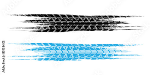 Grunge tire track vector illustration black and blue tyre print with grunge effect car, motorcycle, and truck wheel trace for your design