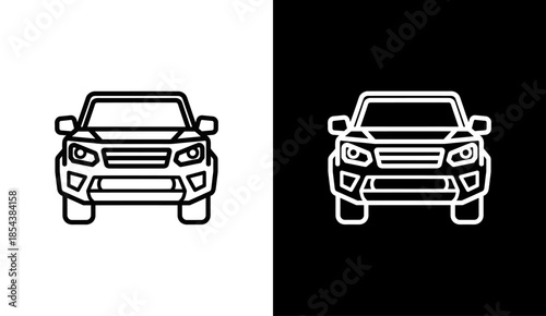 Front view SUV car line icon set, modern off-road vehicle symbol