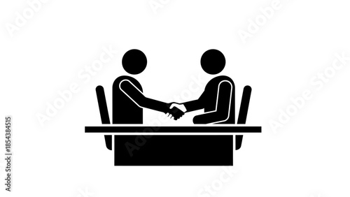 Businessmen Shaking Hands Across Table Silhouette Icon.