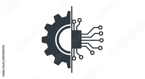 A sophisticated vector illustration showcasing the perfect synergy between robust mechanical components and intricate digital circuitry, representing technological advancement.