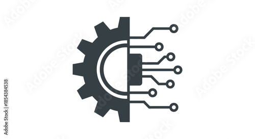 This minimalist vector icon beautifully illustrates the seamless integration of mechanical engineering and digital technology, perfect for modern design concepts.