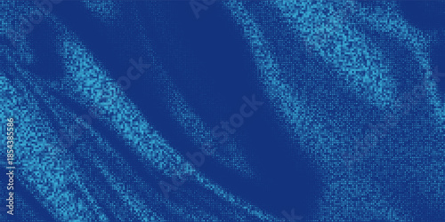 Blue pixel background. Abstract digital pattern with square elements grid. Futuristic dotted mesh with gradient effect. Geometric minimal digital design. Modern vector illustration.