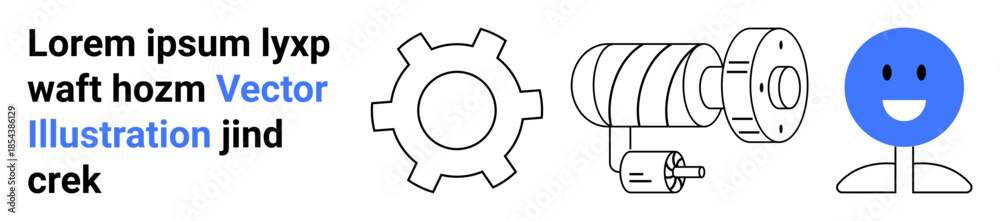 Fototapeta premium Minimalist gear, mechanical part, smiling face for industrial design, innovation, creativity, teamwork, education, engineering, marketing visuals simple landing page