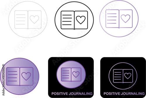 Minimalist Wellness Journaling Icon Set for Mental Health and Positive Self-Reflection, Promoting Emotional Well-being and Personal Growth