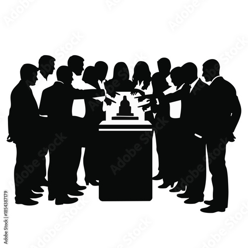 Business team fighting over trophy corporate rivalry competitive colleagues.