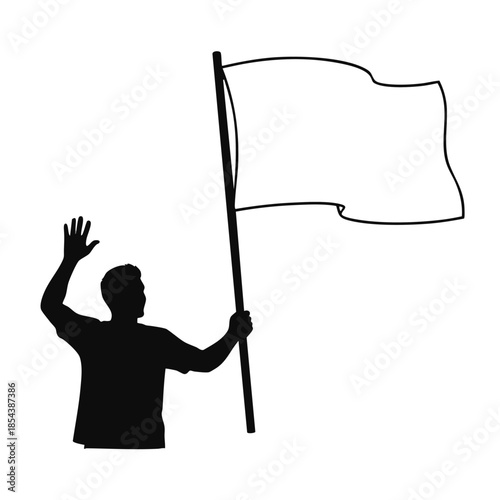 Silhouette of Person Waving White Flag Symbol of Surrender or Peace.