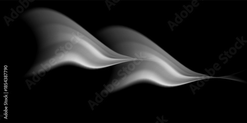 Grey wind lines element. Air stream flow wavy motion trace. Light curve speed effect. Swoosh and swirl stripe path design illustration. Wind blow wave concept. Vector twirl background