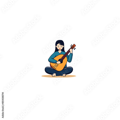 Serene acoustic melody girl enjoys a peaceful moment composing folk tunes and playing stringed