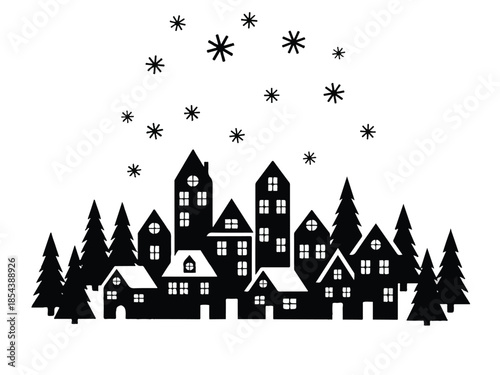 0Faint outline illustration of a minimalist city skyline at night on a dark black background3_traced