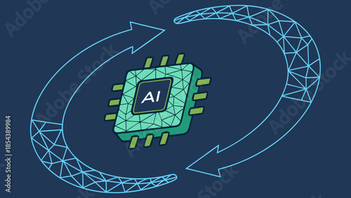 Artificial Intelligence Processor Chip with Circular Data Flow Arrows Futuristic Technology Concept Isolated Vector Illustration