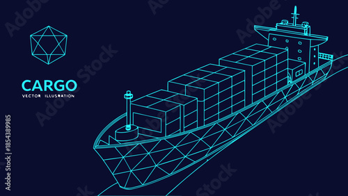 Digital Cargo Ship Logistics Wireframe Global Shipping Technology with vector illustration