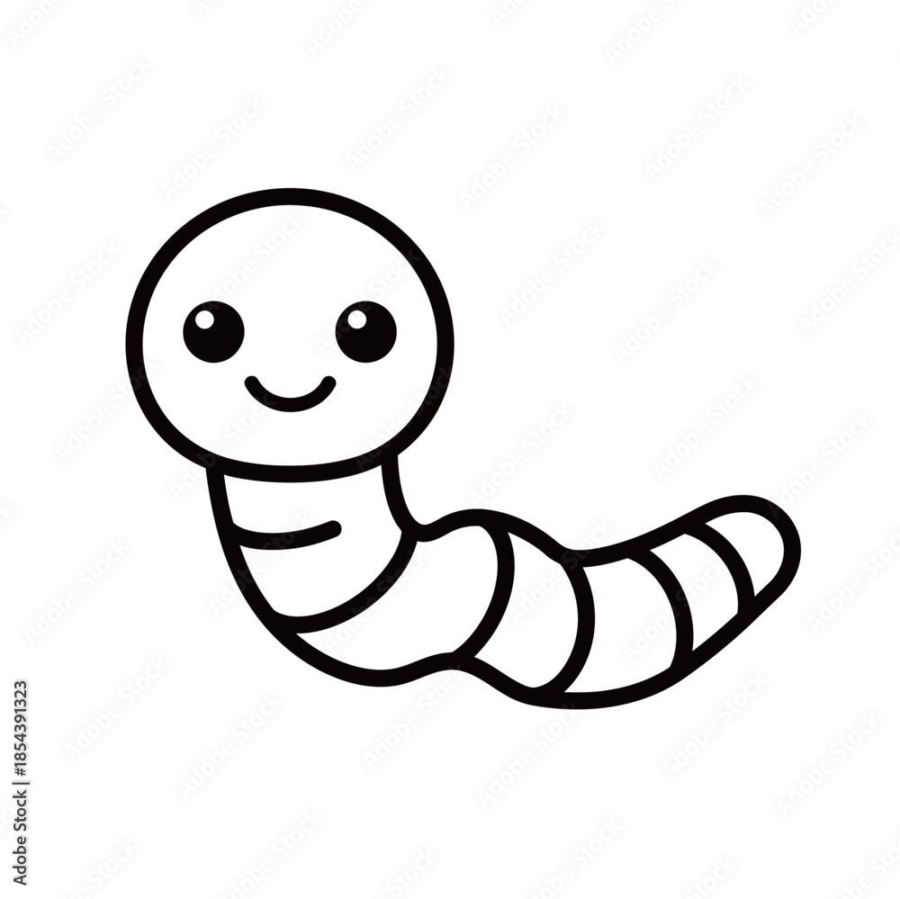 Fototapeta premium Cute cartoon earthworm character vector illustration in simple line art style isolated on white background