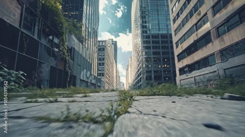 extreme low angle group shot cityscape cracked road 4K Videos