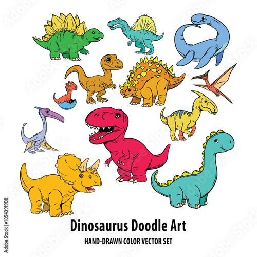 Dinosaur Doodle Art Hand Drawn Vector Set