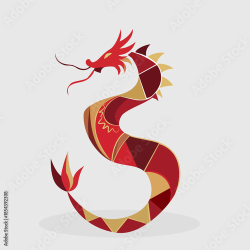 Stylized Red Chinese Dragon Illustration for Lunar New Year Celebration, Flat design.