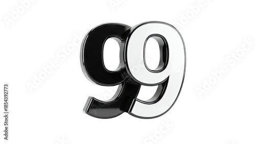 3D Black and white number 99 on transparent background
