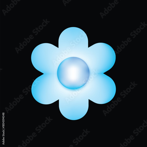 Blue Gradient 3D Flower Icon with Glossy Effect