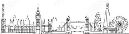 London city skyline continuous black single line art illustration isolated