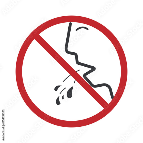 Isolated prohibition sign no showing spitting, hygiene warning to keep public area clean and prevent health hazards.