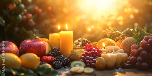 Festive Candlelit Dessert Table with Cakes and Warm Holiday Atmosphere