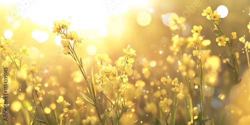 Golden Wildflowers in Sunlight with Soft Bokeh Background
