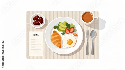 Healthy and delicious breakfast with croissants and eggs
