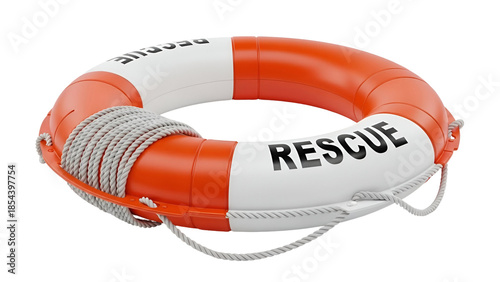 Rescue life preserver with rope on white background
