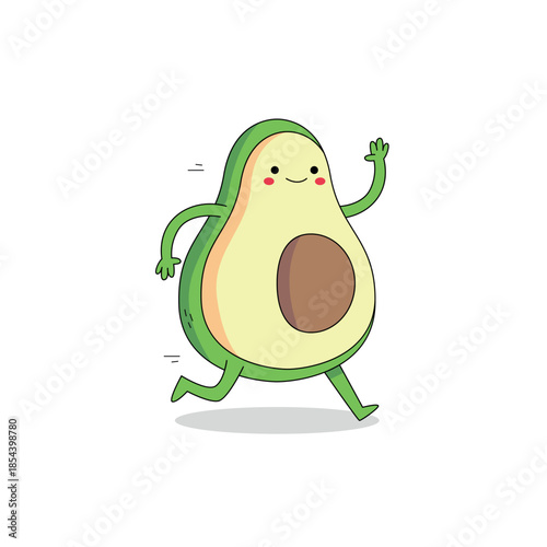 Cute avocado fruit cartoon character running doodle