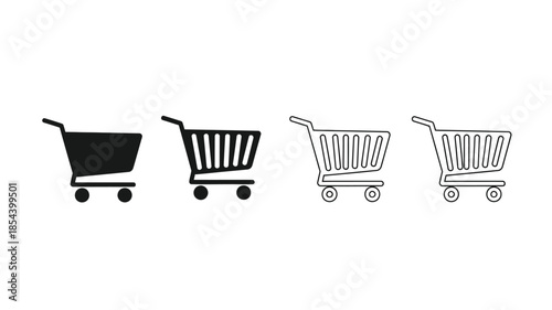 Four shopping cart icons in varying line weights and styles