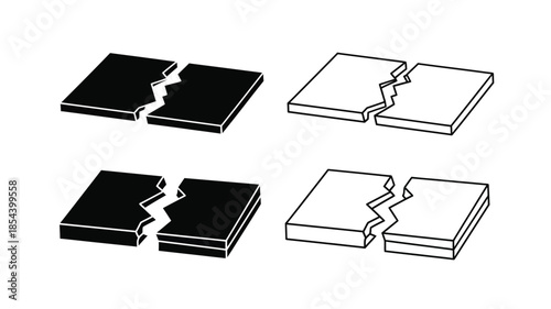 Four fragmented rectangular shapes black and white illustrating broken or divided concepts