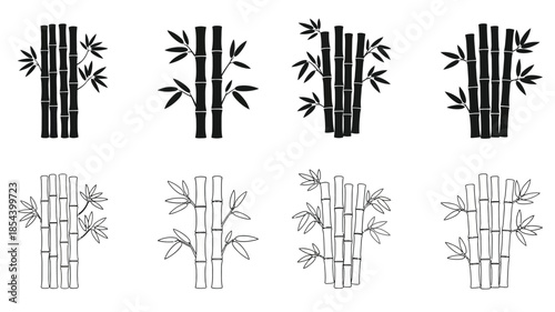 Black and white bamboo stalks in varying styles and arrangements