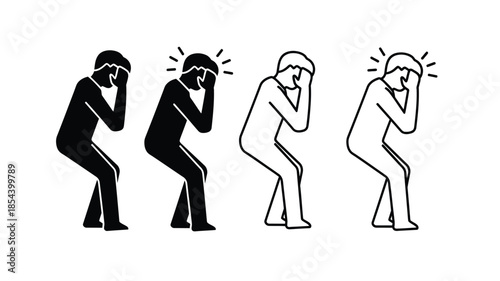 Stages of human evolution depicting distress or covering the face