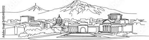 Yerevan city skyline continuous black single line art illustration isolated