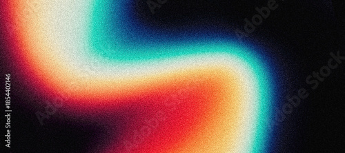 Fotografia Vibrant orange blue white psychedelic grainy gradient color flow wave on black b