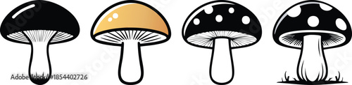 Mushroom icon bold black line rounded cap clean stem organic food illustration