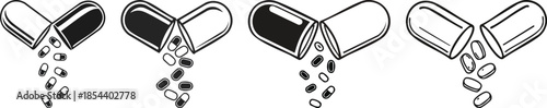 Pill bottle icon bold outline capsules pouring pharmacy medicine healthcare illustration