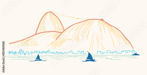 Photos Simple line drawing of a coastal landscape in the city of Rio de Janeiro, Brazil