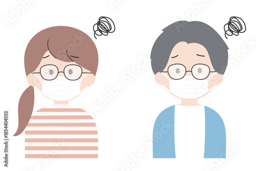 マスク着用でメガネが曇る若い日本人男女