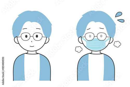 メガネがくもっている男性の表情バリエーション