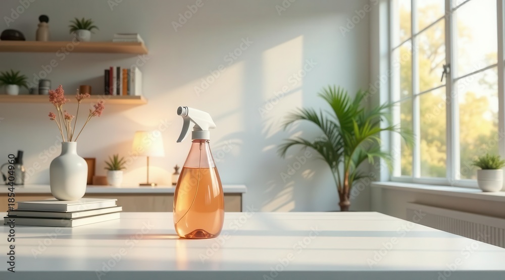 custom made wallpaper toronto digitalAmber Cleaning Spray Bottle on a Bright Tabletop in a Sunlit Room