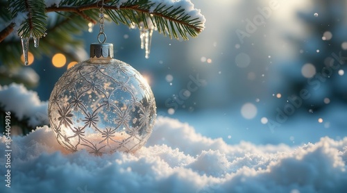 Wallpaper Mural Ornate Glass Ball Adorned with Frosty Winter Accents Resting in a Blanket of Fresh Snow Torontodigital.ca