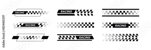 Racing Lines Vector Set with Finish Line and Racing Text Design